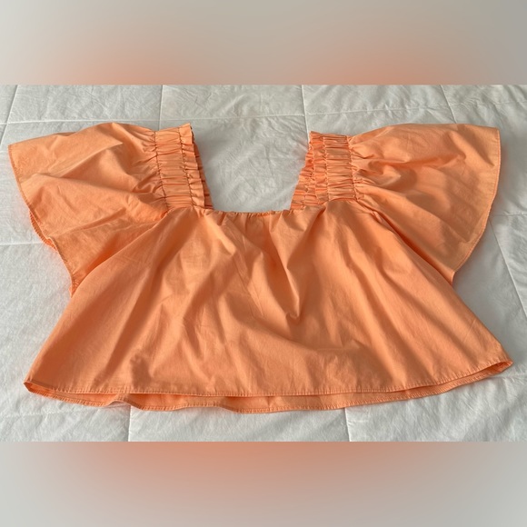 Zara Tops - Zara | Orange, Square neck, Short ruched sleeve, Crop Top Blouse, M